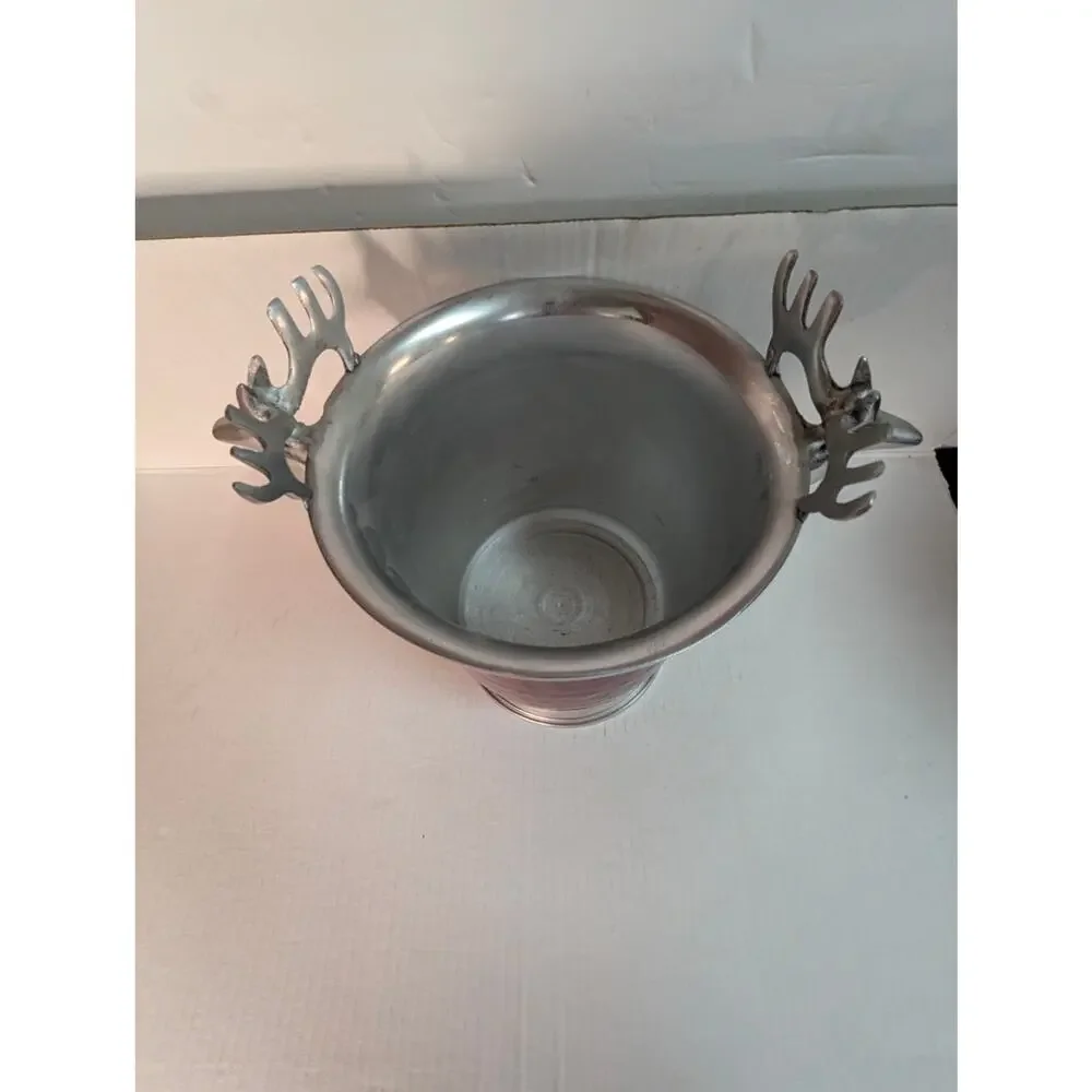 Vintage Red Enamel & Silver Stag Head Ice Bucket champagne Cabin Ski lodge